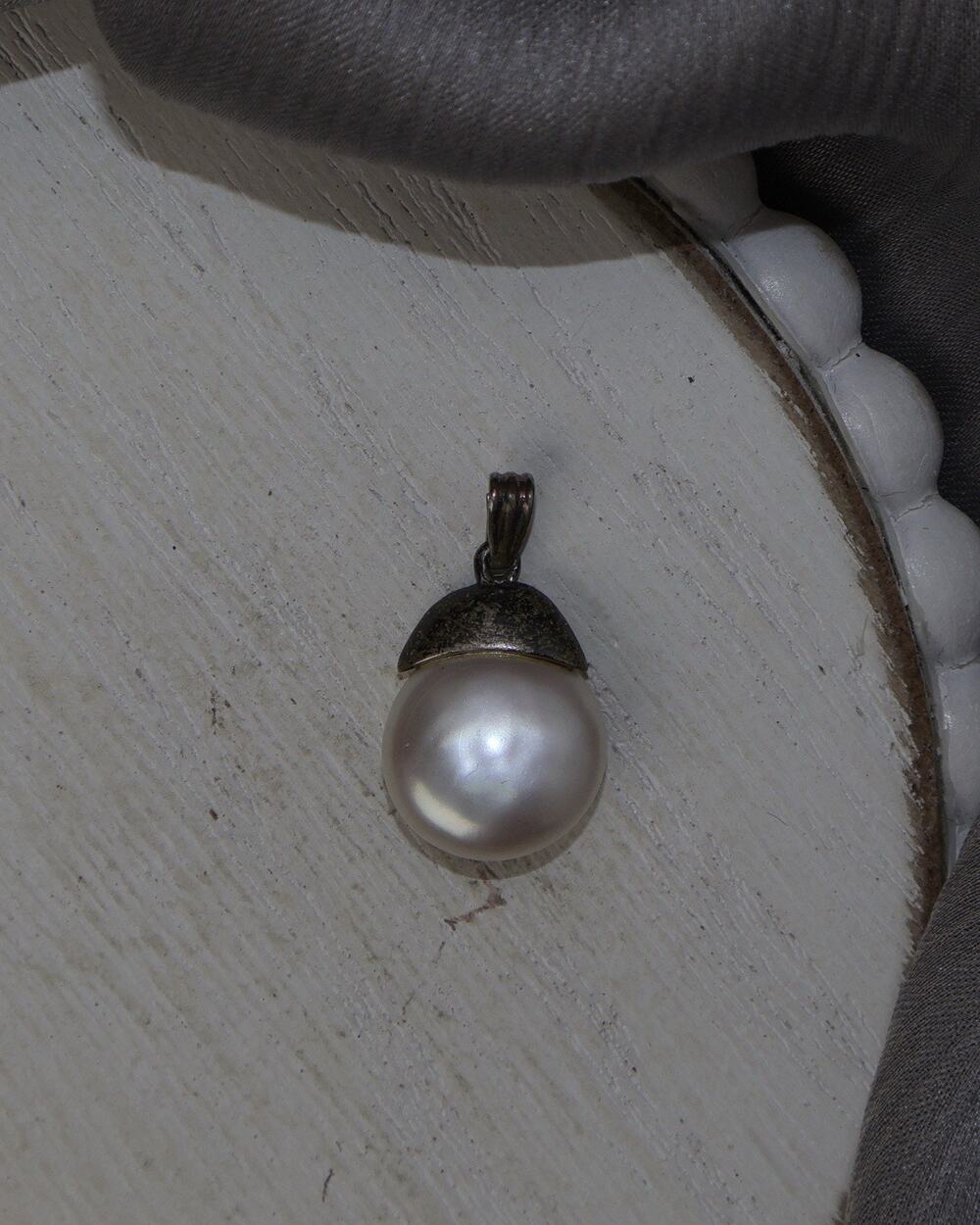 Vintage Sterling Silver Pearl Pendant 1.7G / 0.8in